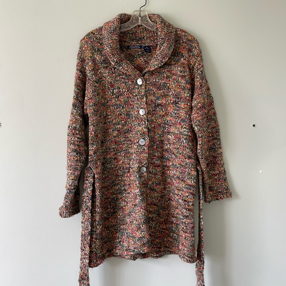 WIND RIVER Button Up Tie/Belt Cardigan Medium multicolored
